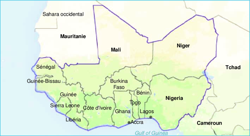 Carte de lAfrique de lOuest Map of West Africa