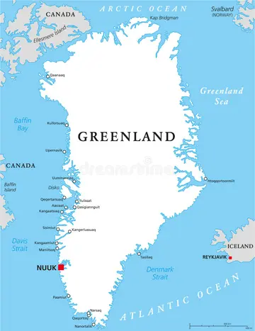greenland political map capital nuuk important cities autonomous country kingdom denmark